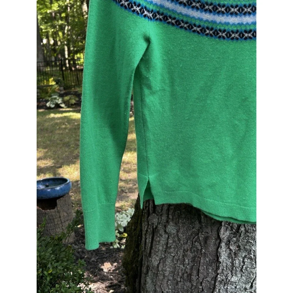 J.Crew Fair Isle 100% Cashmere Sweater Size Small Crewneck Green Preppy Classic